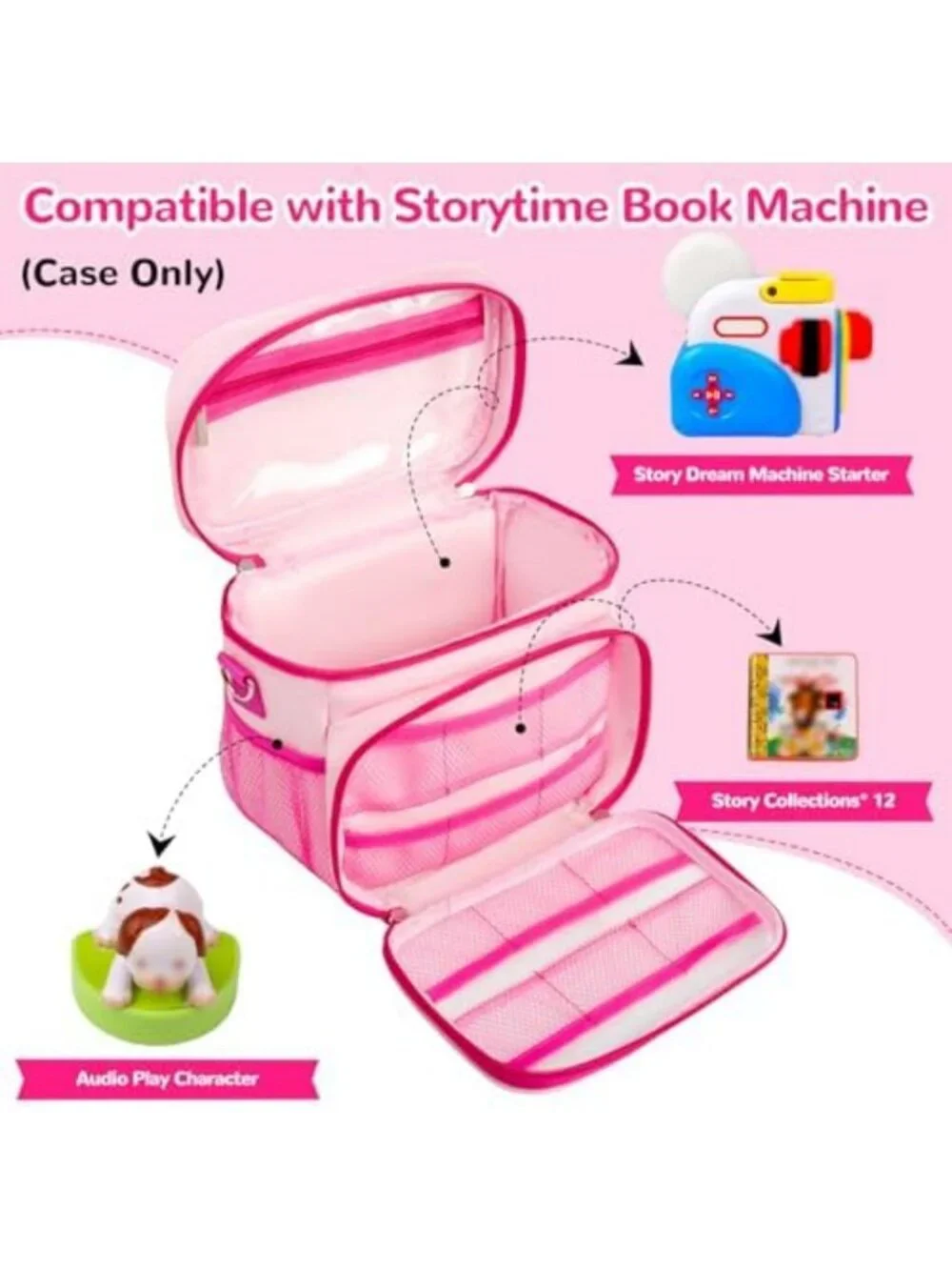 Travel Storybook Carrying Case with 12 Pockets & Shoulder Strap - Pink